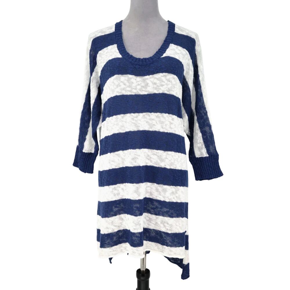 Fresh Produce Sweater Womens XL 2XL Navy Blue White Stripe Tunic Cotton Slub New